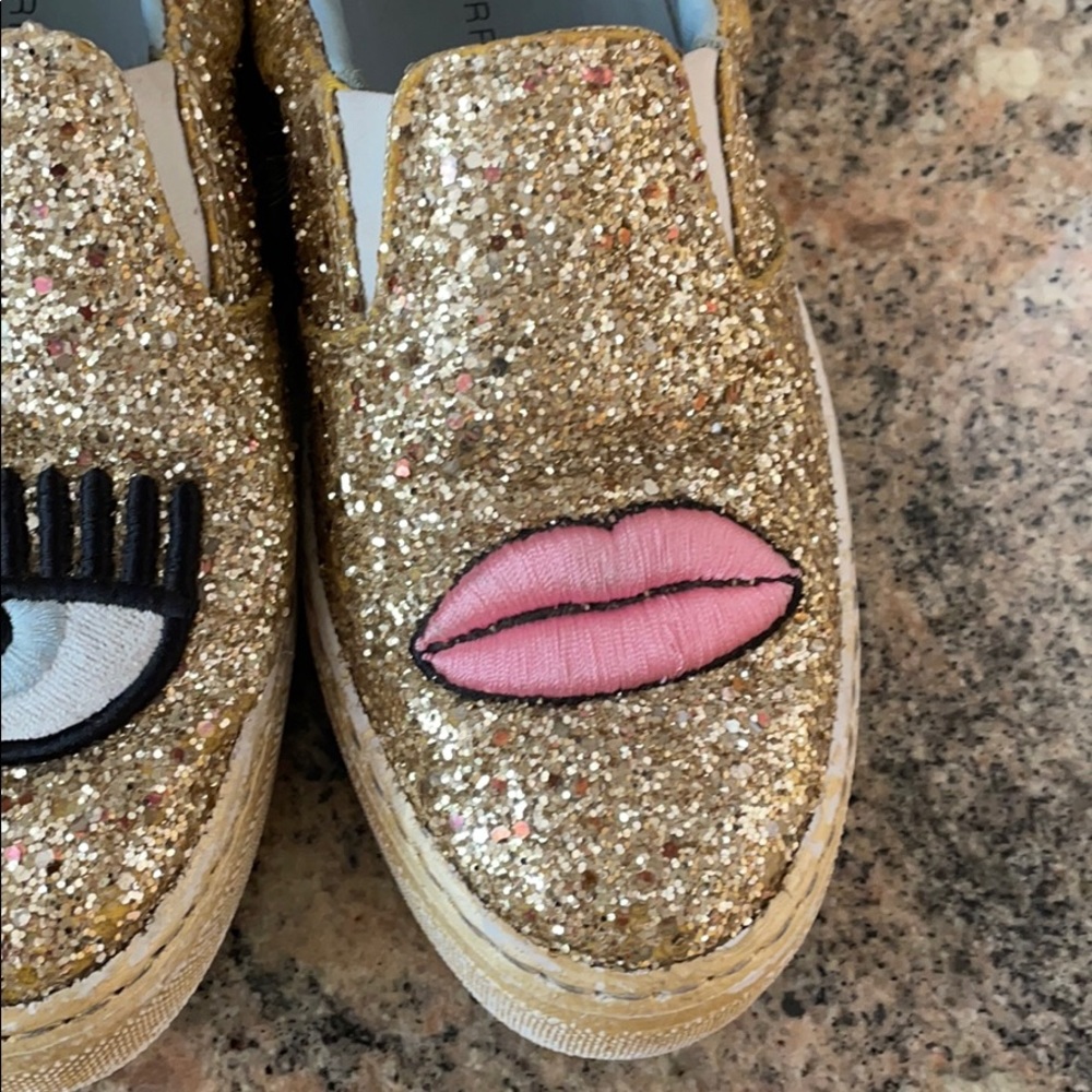Chiara Ferragni Gold Glitter Eye Lips Shoes - Picture 3 of 7